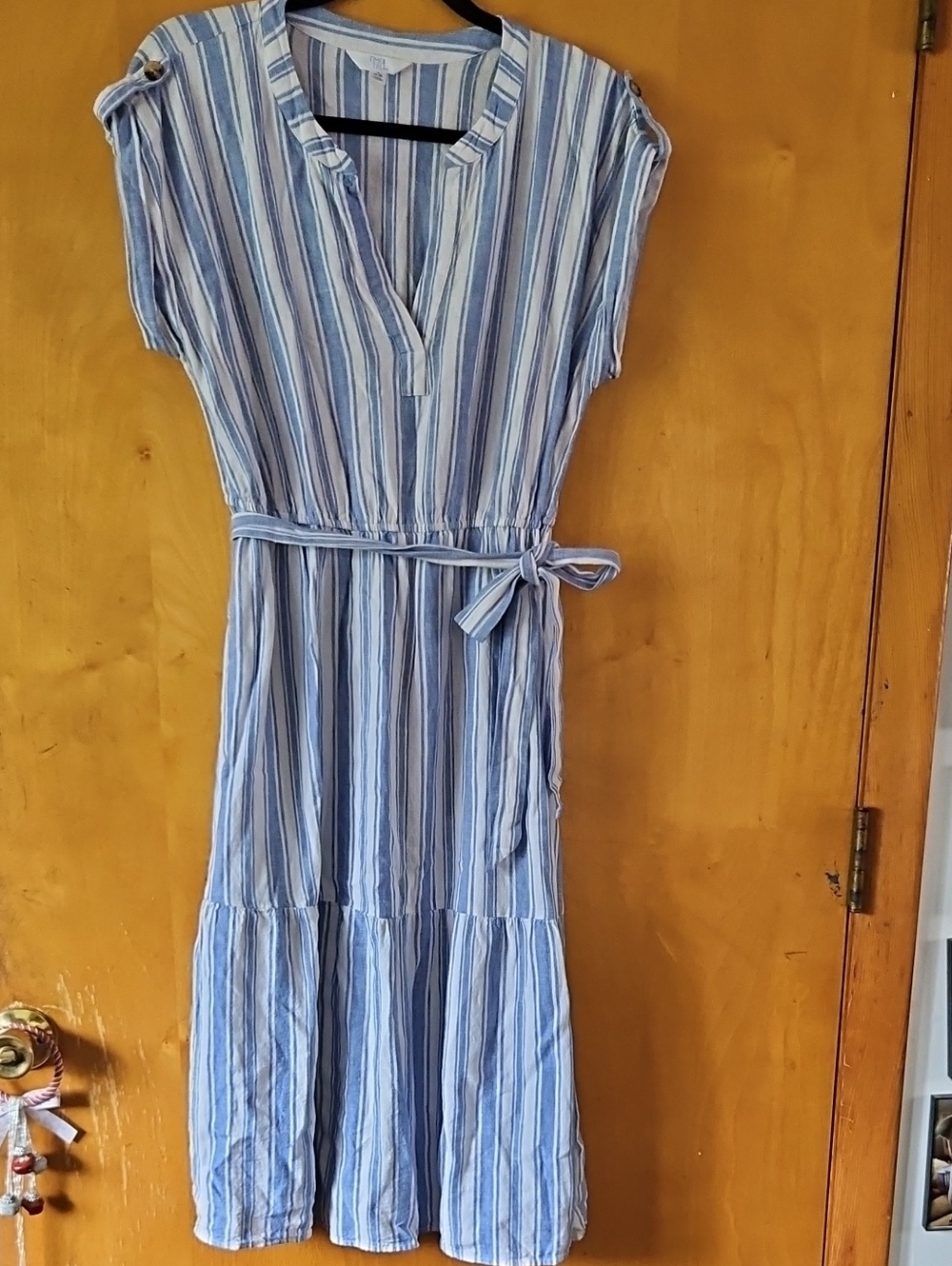 Time and Tru Blue and White Striped Belted Maxi Dress